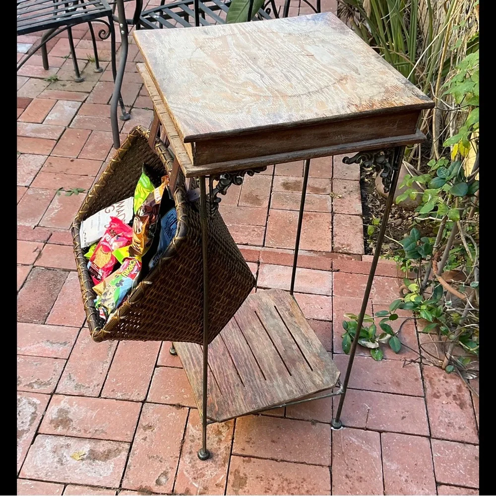 Attachable Multi-Use Dark Wicker Rattan Basket with Leather Straps (For Bike?)